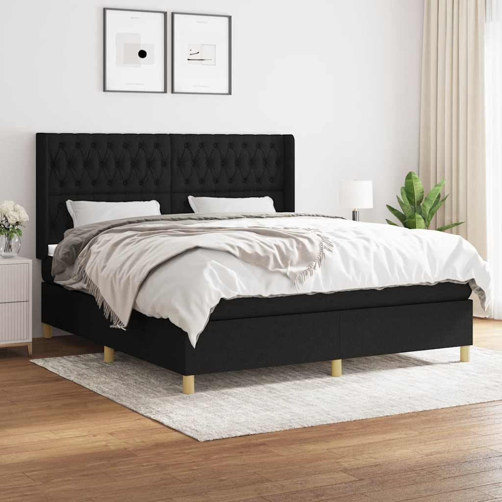JUNG Vida Boxspringbett mit Matratze Schwarz 180x200 cm Stoff