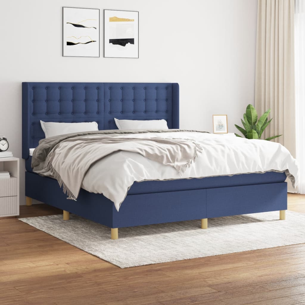 JUNG Vida Boxspringbett mit Matratze Blau 160x200 cm Stoff