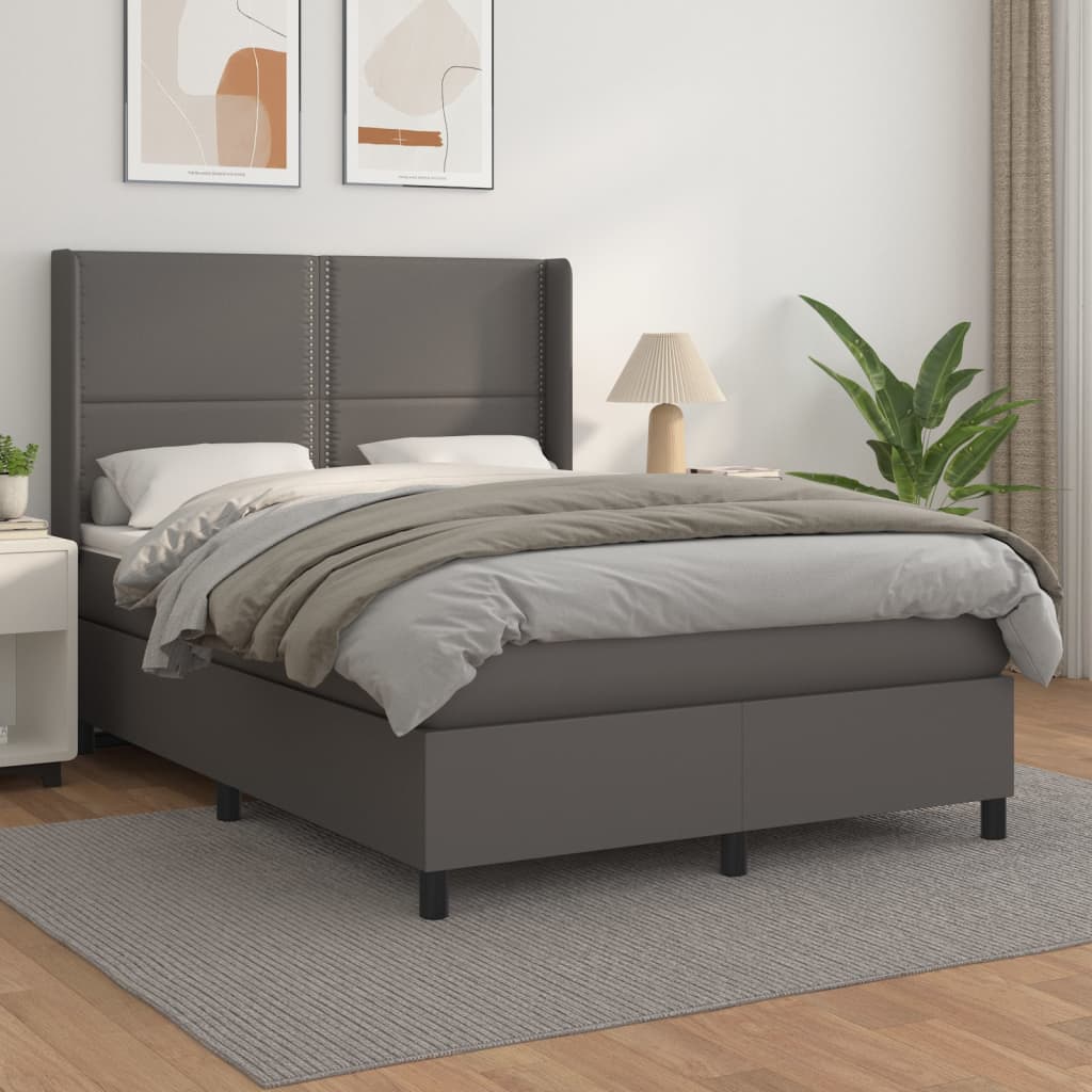 JUNG Vida Boxspringbett mit Matratze Grau 140x190 cm Kunstleder