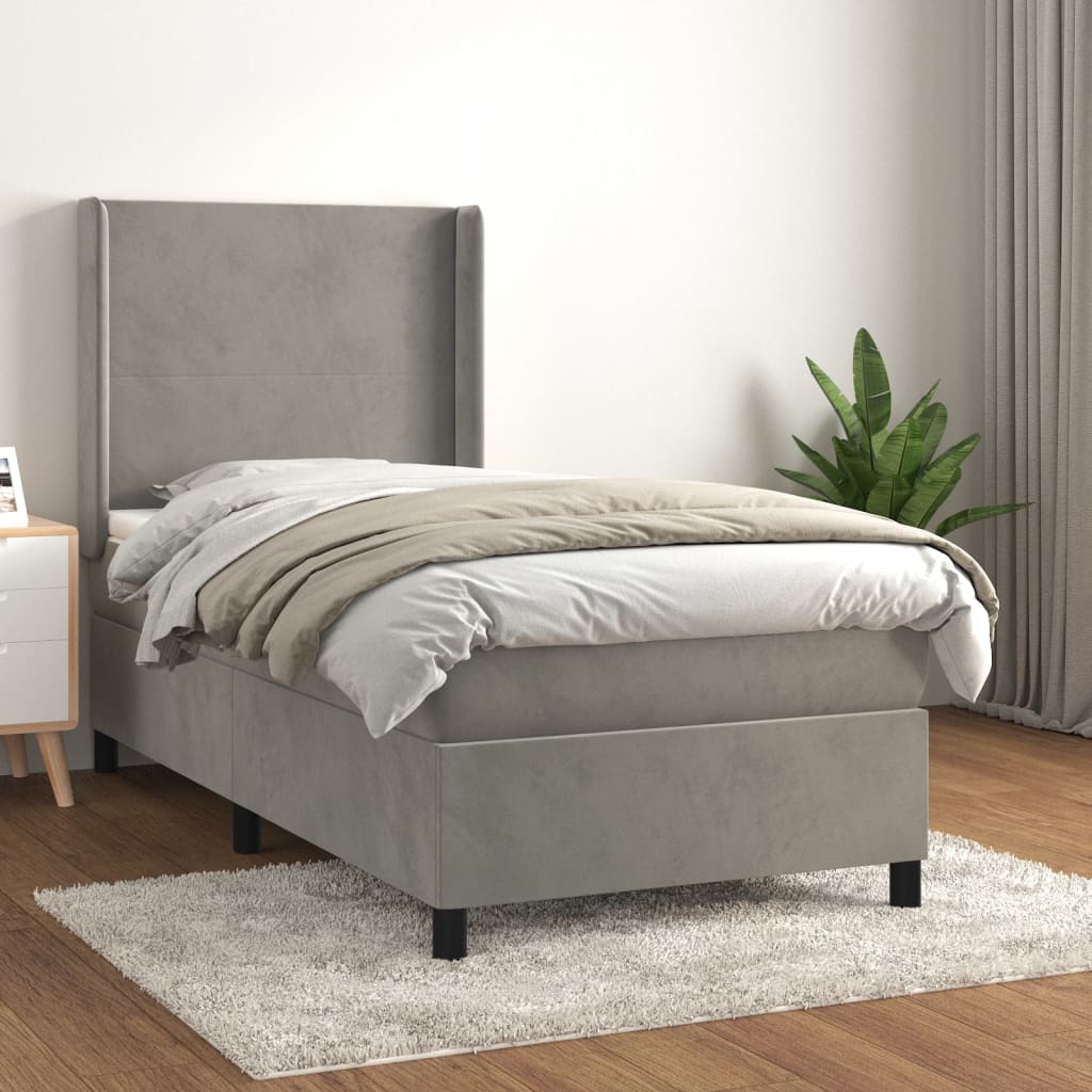 JUNG Vida Boxspringbett mit Matratze Hellgrau 100x200 cm Samt