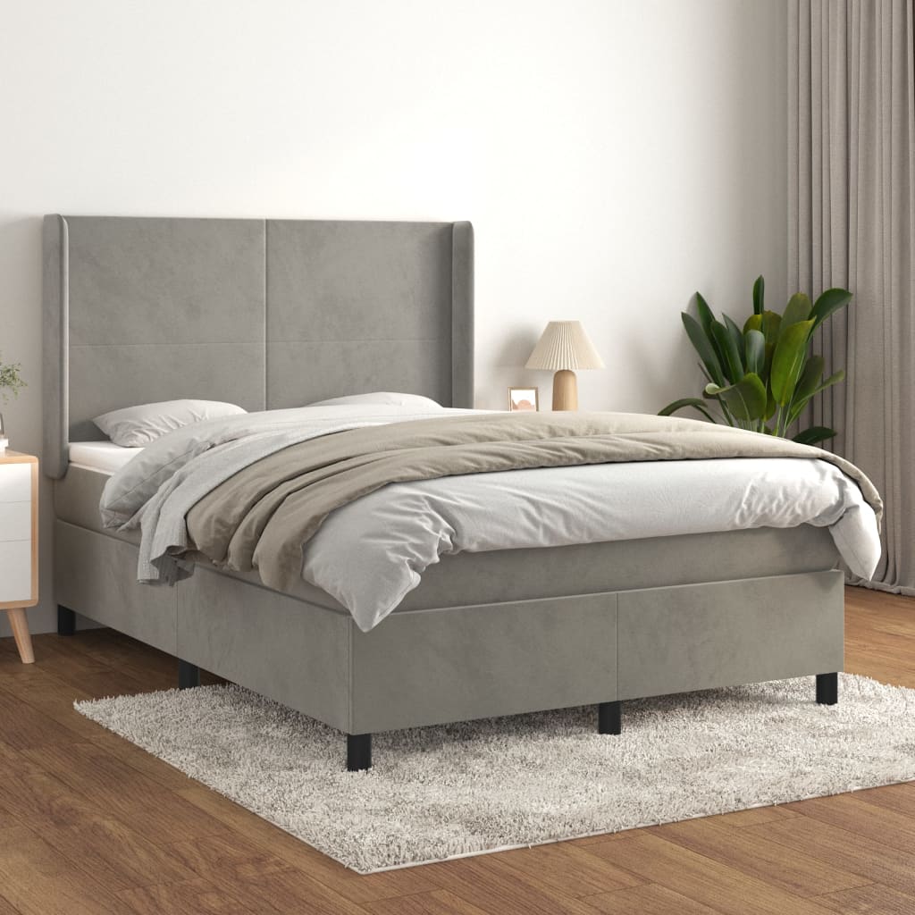 JUNG Vida Boxspringbett mit Matratze Hellgrau 140x190 cm Samt