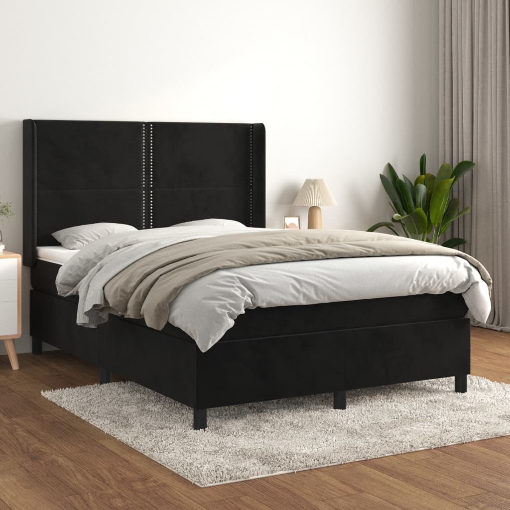 JUNG Vida Boxspringbett mit Matratze Schwarz 140x200 cm Samt