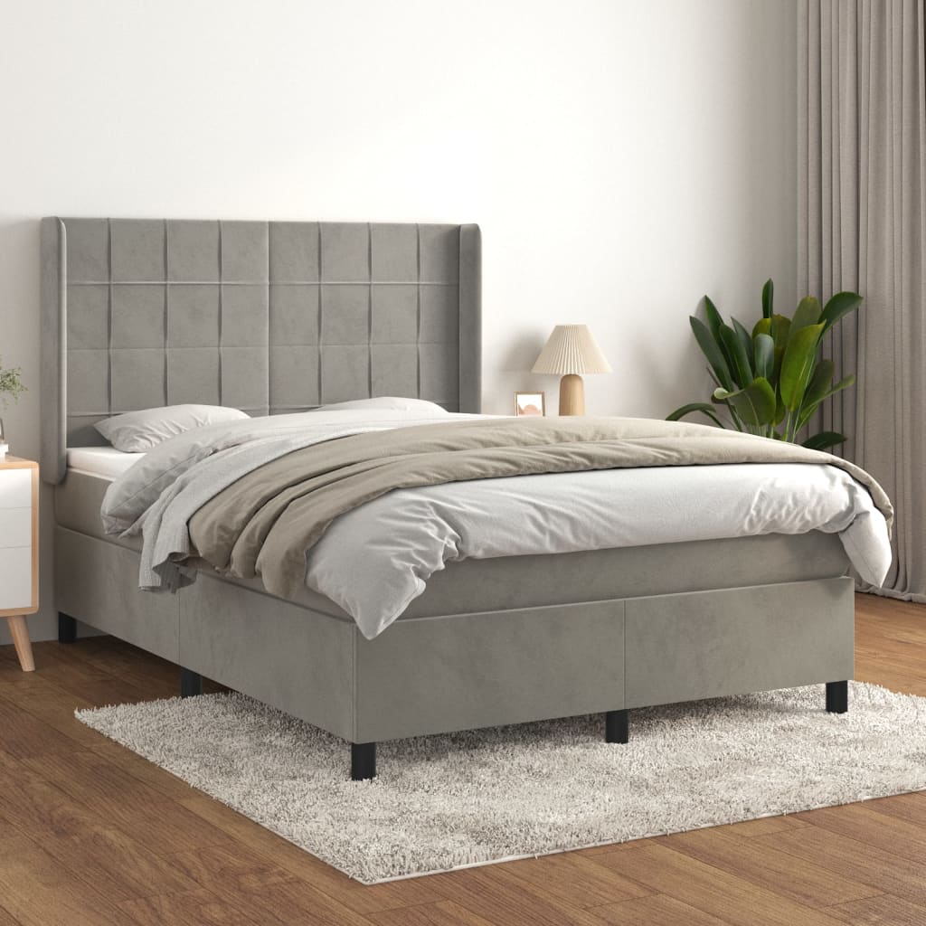 JUNG Vida Boxspringbett mit Matratze Hellgrau 140x190 cm Samt