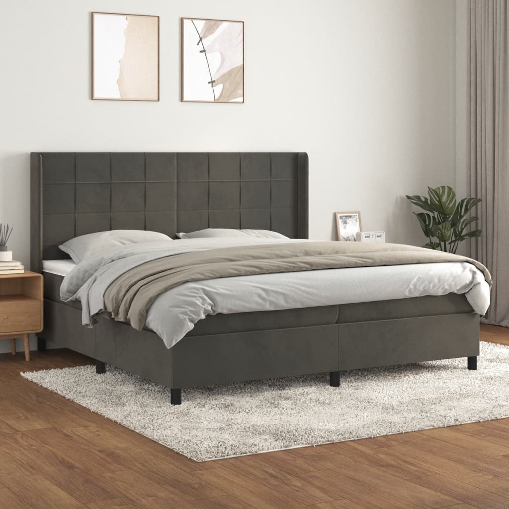 JUNG Vida Boxspringbett mit Matratze Dunkelgrau 200x200 cm Samt
