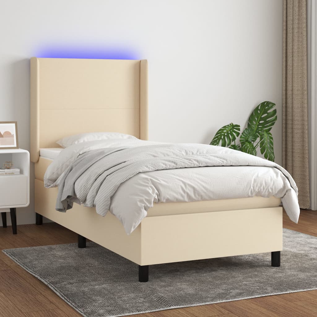 JUNG Vida Boxspringbett mit Matratze & LED Creme 80x200 cm Stoff