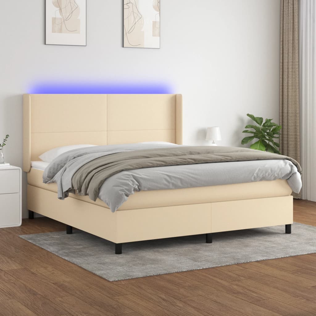 JUNG Vida Boxspringbett mit Matratze & LED Creme 180x200 cm Stoff