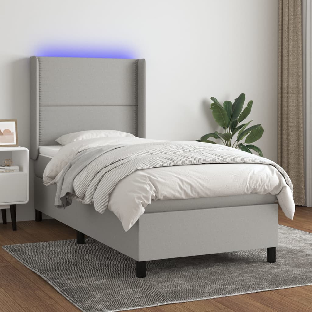 JUNG Vida Boxspringbett mit Matratze & LED Hellgrau 90x190 cm Stoff