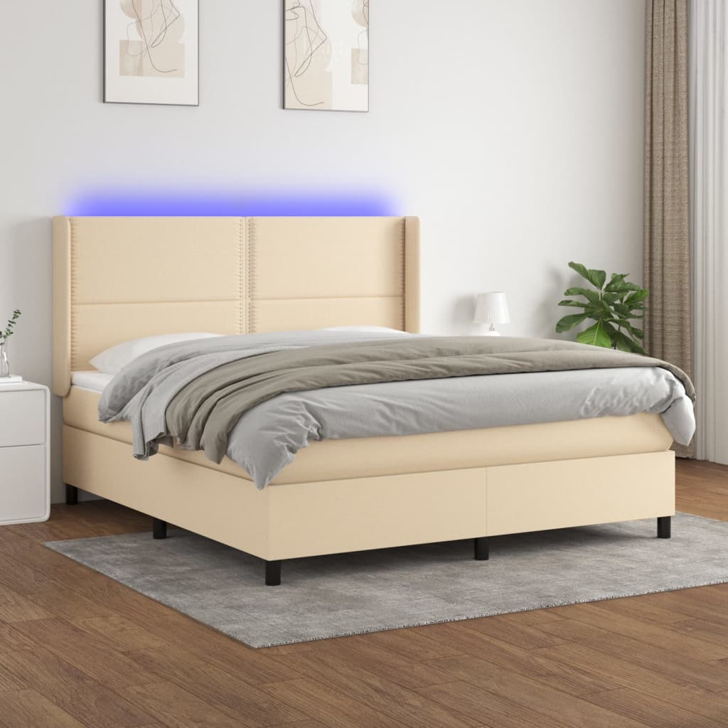 JUNG Vida Boxspringbett mit Matratze & LED Creme 180x200 cm Stoff