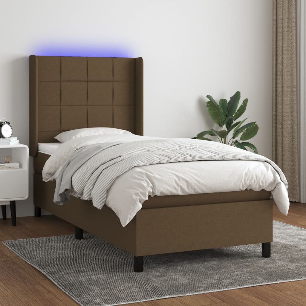 JUNG Vida Boxspringbett mit Matratze & LED Dunkelbraun 90x190 cm Stoff
