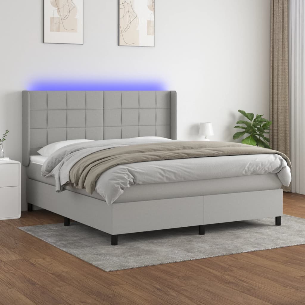 JUNG Vida Boxspringbett mit Matratze & LED Hellgrau 160x200 cm Stoff