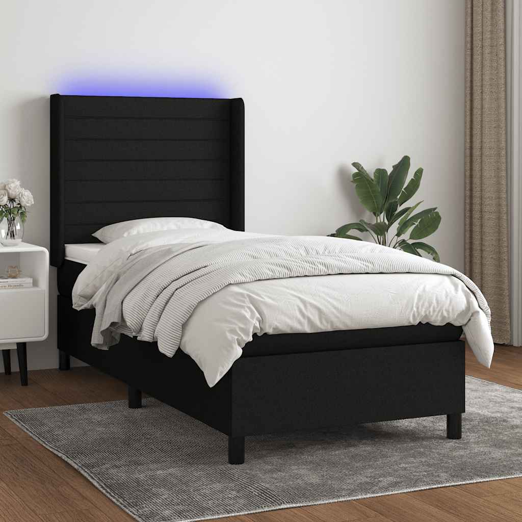 JUNG Vida Boxspringbett mit Matratze & LED Schwarz 90x200 cm Stoff