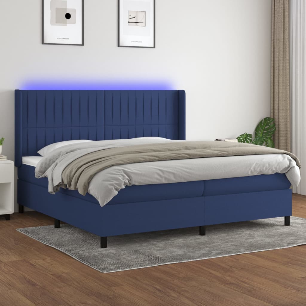 JUNG Vida Boxspringbett mit Matratze & LED Blau 200x200 cm Stoff