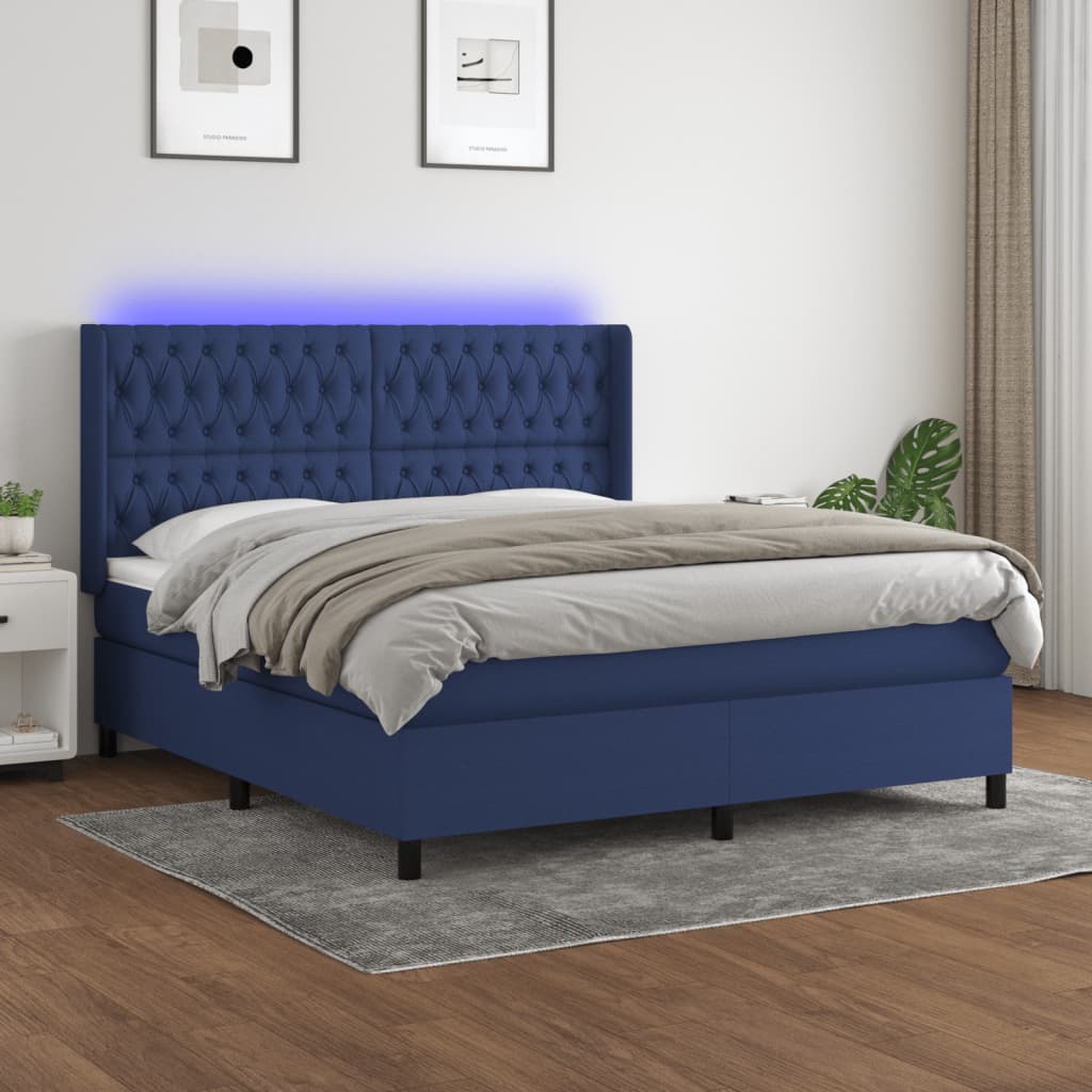 JUNG Vida Boxspringbett mit Matratze & LED Blau 180x200 cm Stoff
