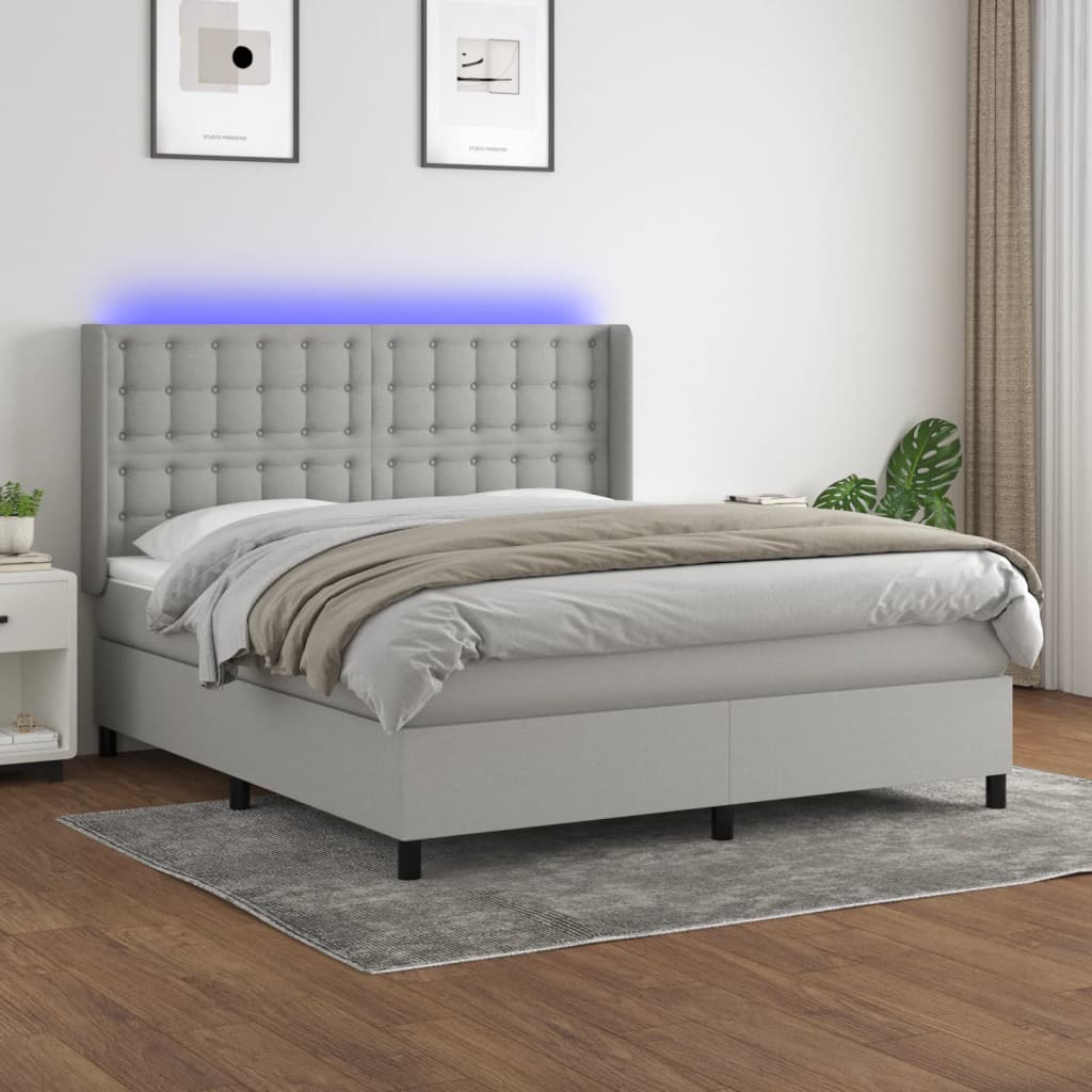 JUNG Vida Boxspringbett mit Matratze & LED Hellgrau 180x200 cm Stoff