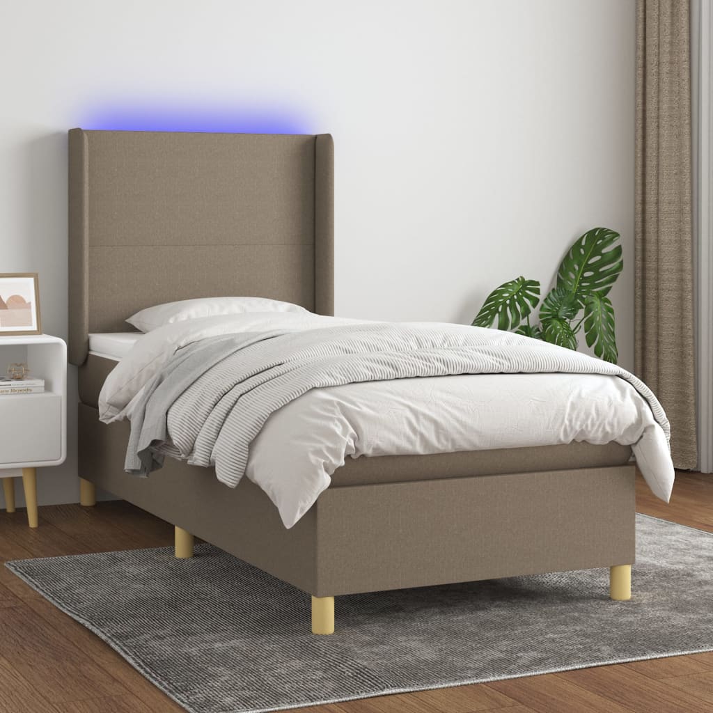 JUNG Vida Boxspringbett mit Matratze & LED Taupe 90x190 cm Stoff
