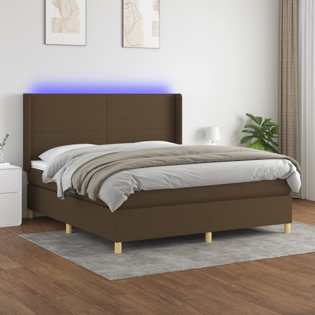 JUNG Vida Boxspringbett mit Matratze & LED Dunkelbraun 160x200 cm Stoff
