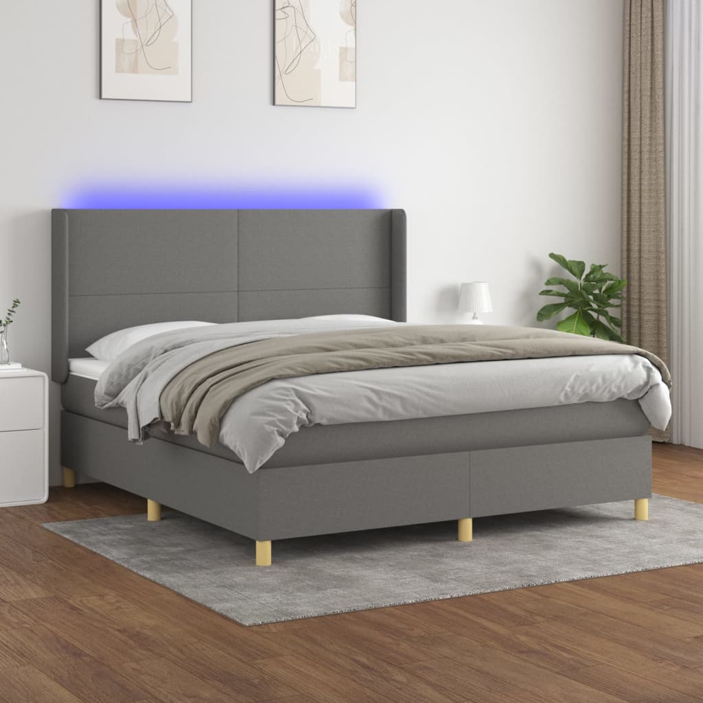 JUNG Vida Boxspringbett mit Matratze & LED Dunkelgrau 180x200 cm Stoff