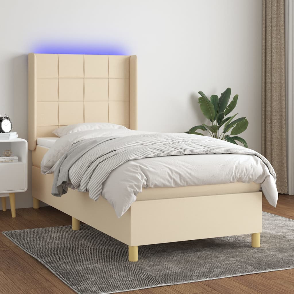 JUNG Vida Boxspringbett mit Matratze & LED Creme 90x200 cm Stoff