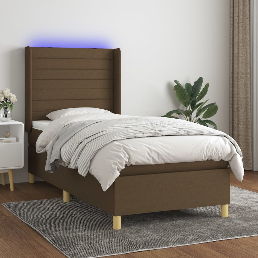 JUNG Vida Boxspringbett mit Matratze & LED Dunkelbraun 90x200 cm Stoff