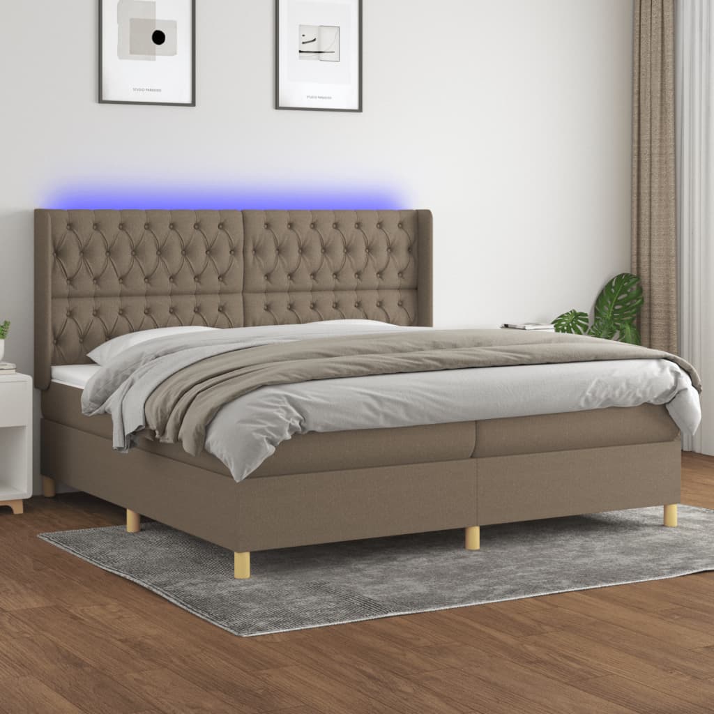 JUNG Vida Boxspringbett mit Matratze & LED Taupe 200x200 cm Stoff