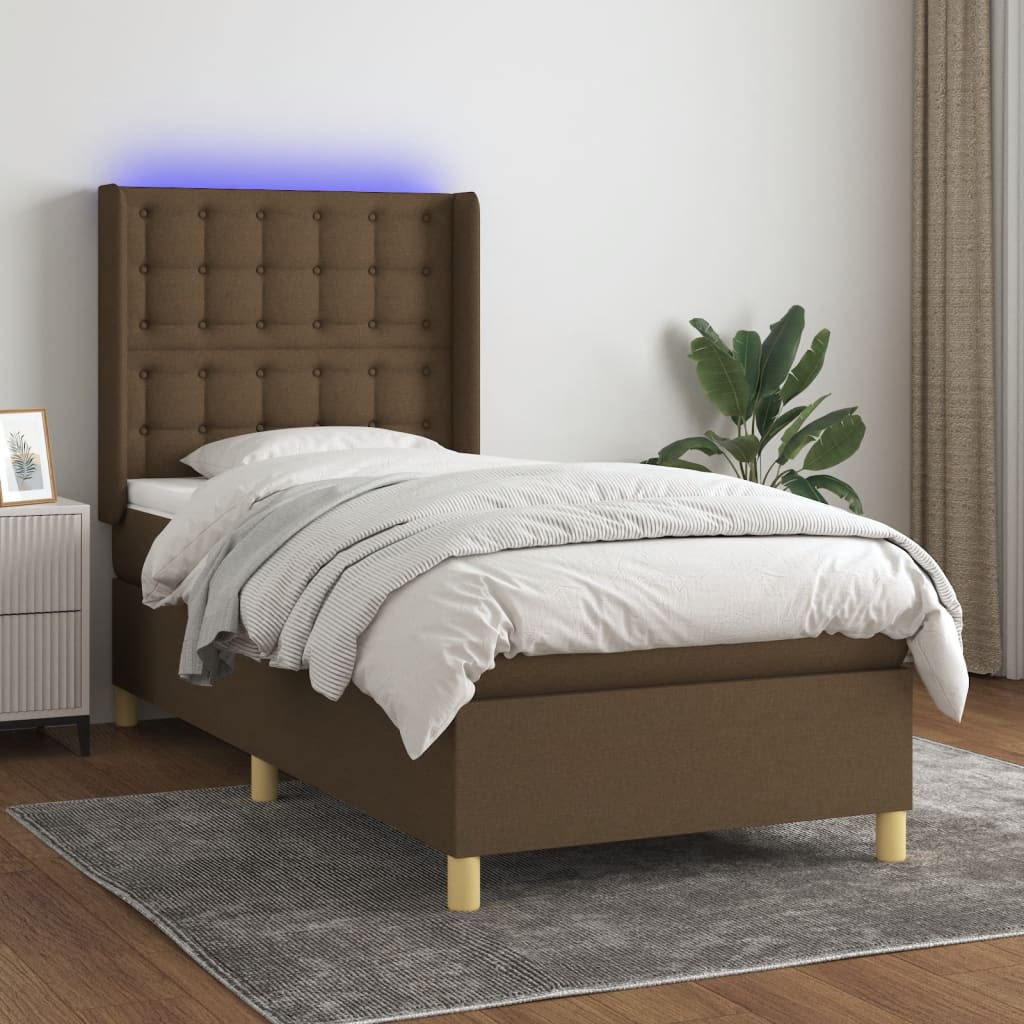 JUNG Vida Boxspringbett mit Matratze & LED Dunkelbraun 80x200 cm Stoff