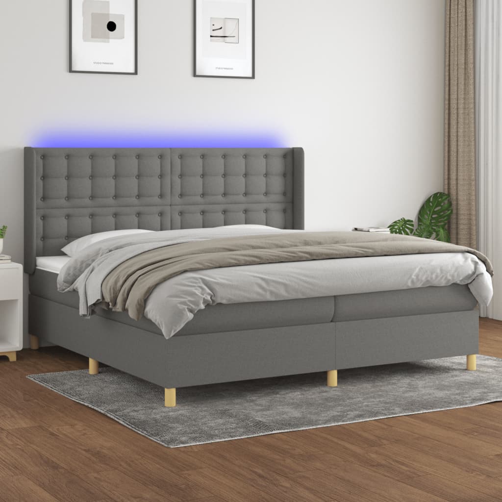JUNG Vida Boxspringbett mit Matratze & LED Dunkelgrau 200x200 cm Stoff