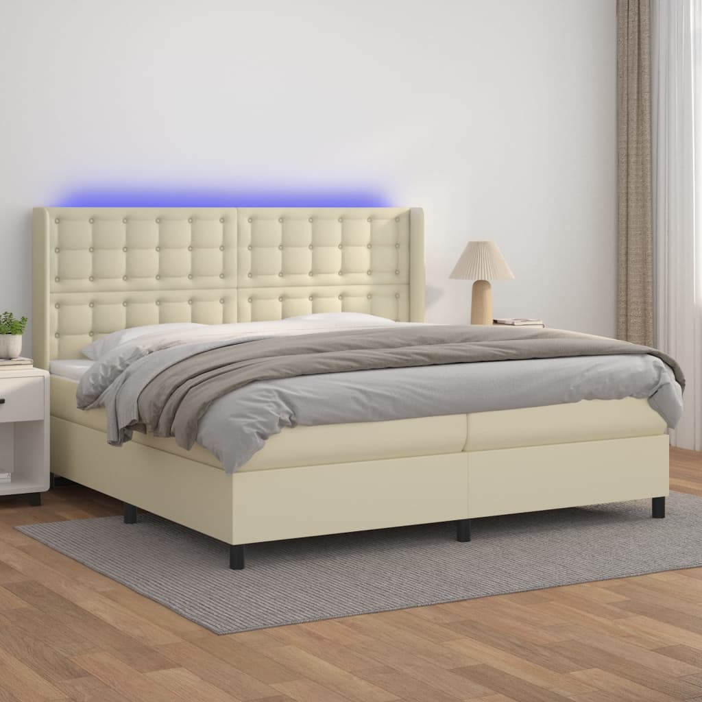 JUNG Vida Boxspringbett mit Matratze & LED Creme 200x200 cm Kunstleder
