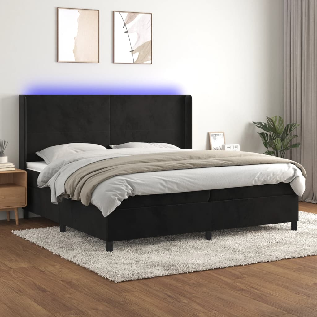 JUNG Vida Boxspringbett mit Matratze & LED Schwarz 200x200 cm Samt