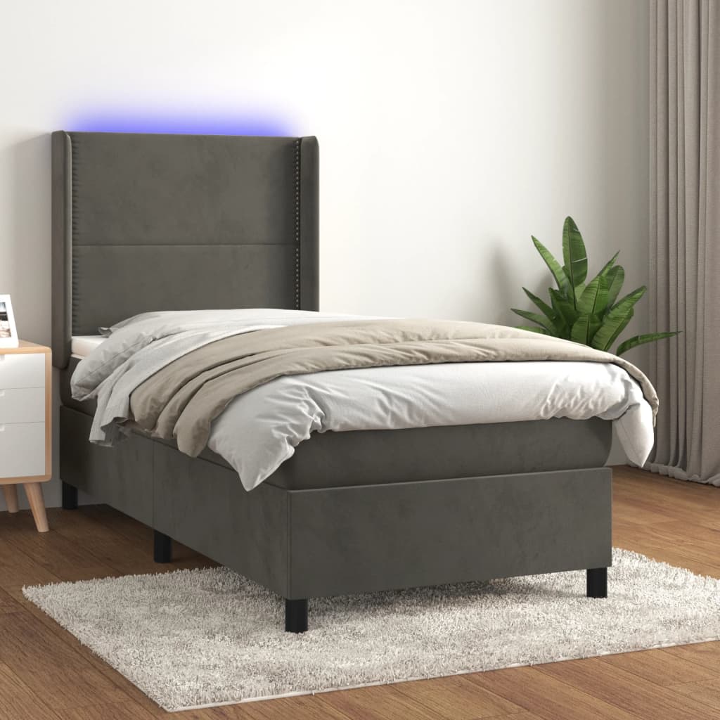 JUNG Vida Boxspringbett mit Matratze & LED Dunkelgrau 80x200 cm Samt