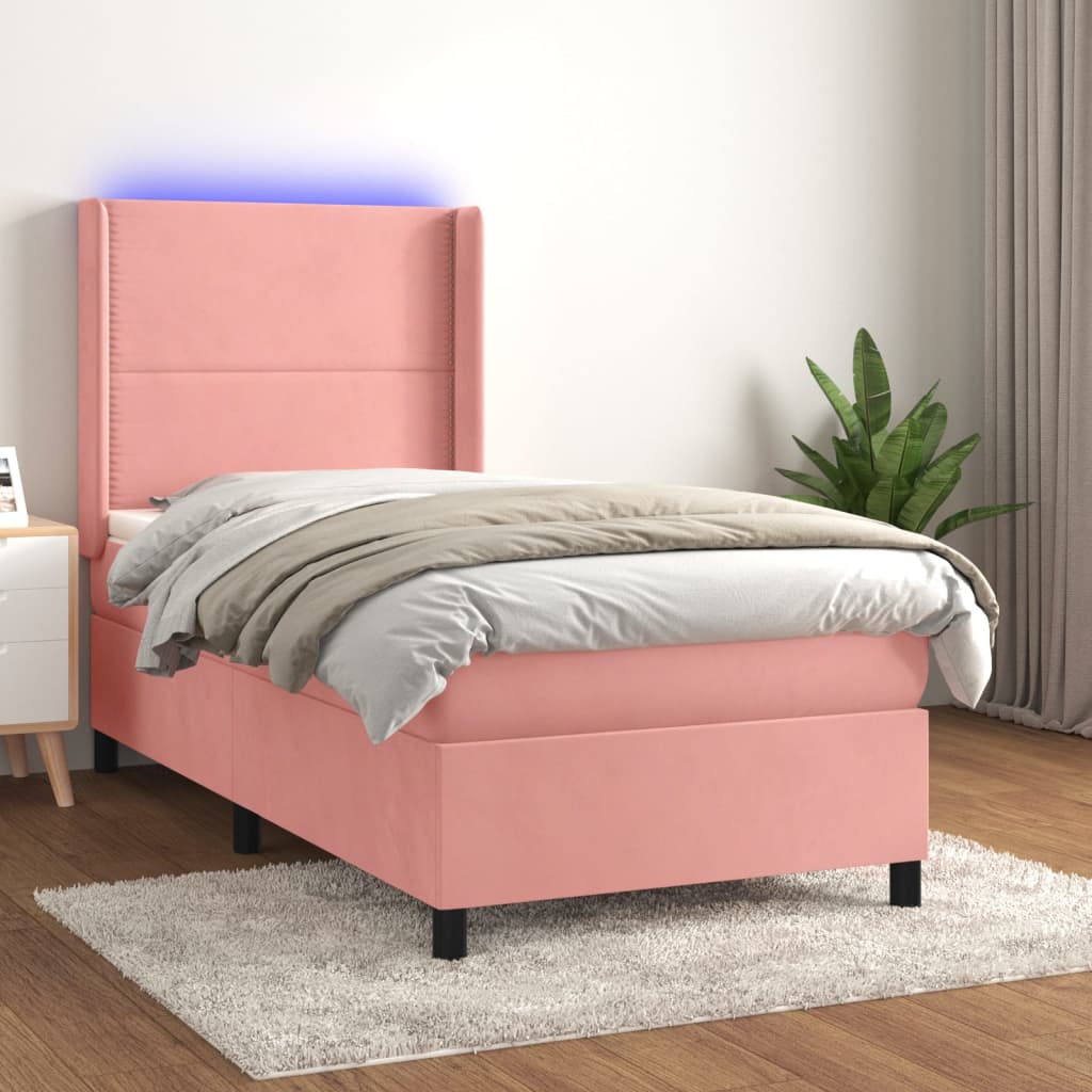 JUNG Vida Boxspringbett mit Matratze & LED Rosa 90x200 cm Samt