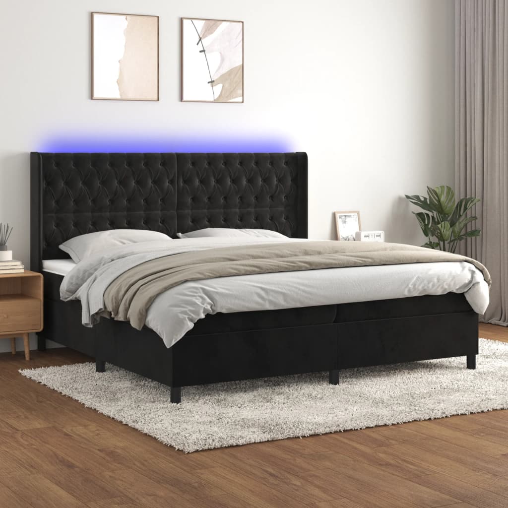 JUNG Vida Boxspringbett mit Matratze & LED Schwarz 200x200 cm Samt