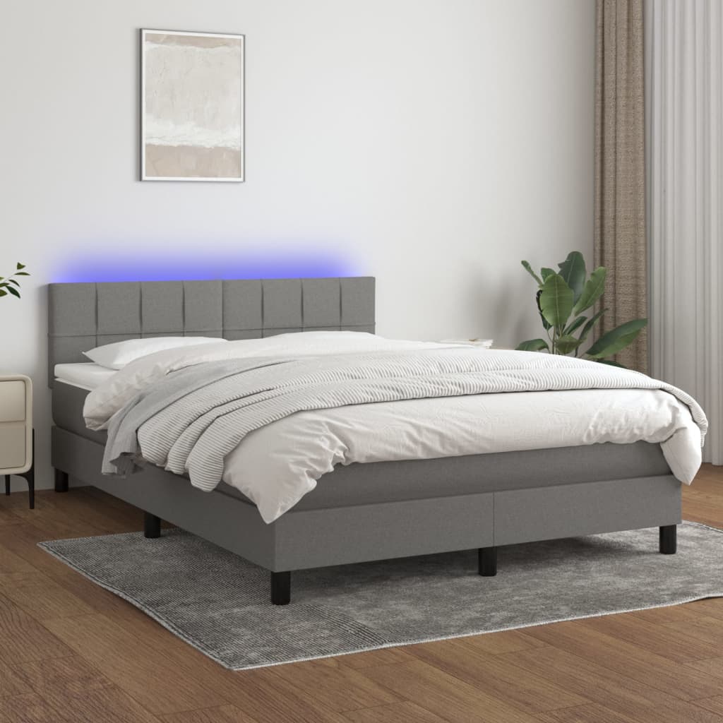JUNG Vida Boxspringbett mit Matratze & LED Dunkelgrau 140x200 cm Stoff