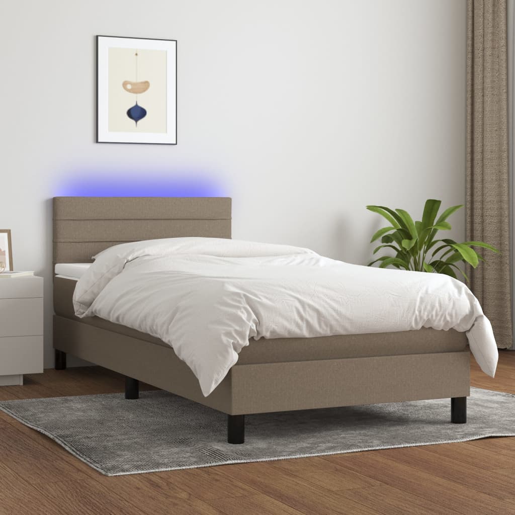 JUNG Vida Boxspringbett mit Matratze & LED Taupe 100x200 cm Stoff