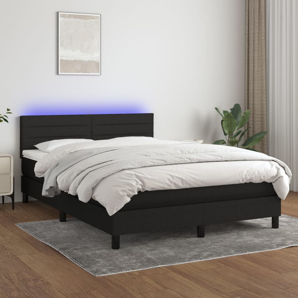 JUNG Vida Boxspringbett mit Matratze & LED Schwarz 140x190 cm Stoff