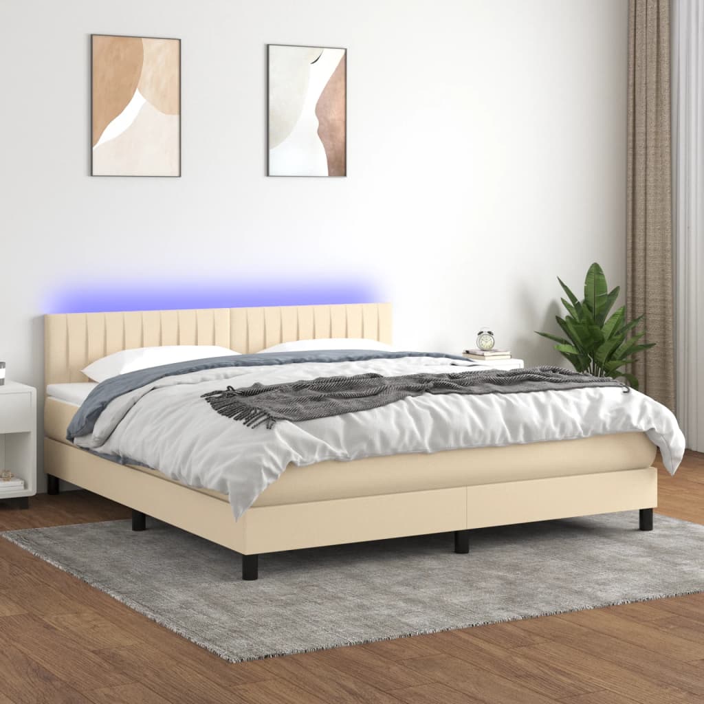 JUNG Vida Boxspringbett mit Matratze & LED Creme 180x200 cm Stoff
