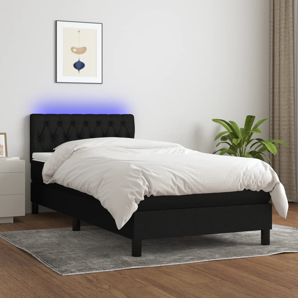 JUNG Vida Boxspringbett mit Matratze & LED Schwarz 90x190 cm Stoff