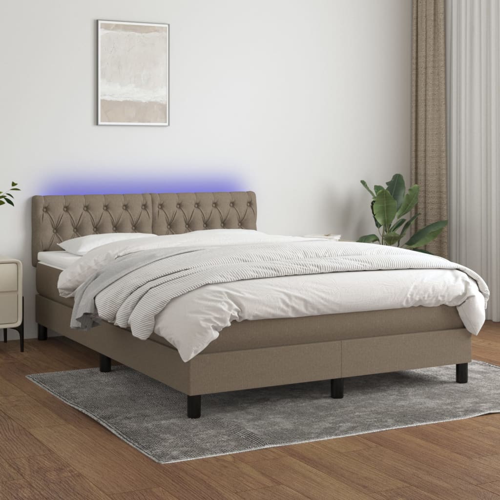 JUNG Vida Boxspringbett mit Matratze & LED Taupe 140x200 cm Stoff