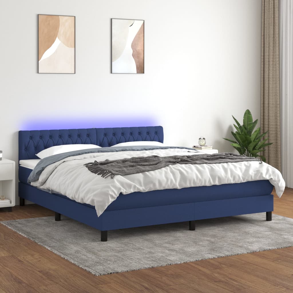 JUNG Vida Boxspringbett mit Matratze & LED Blau 160x200 cm Stoff