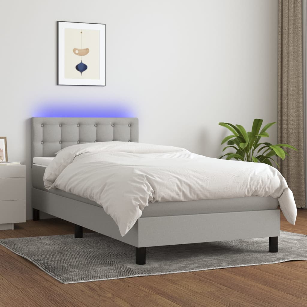 JUNG Vida Boxspringbett mit Matratze & LED Hellgrau 90x200 cm Stoff