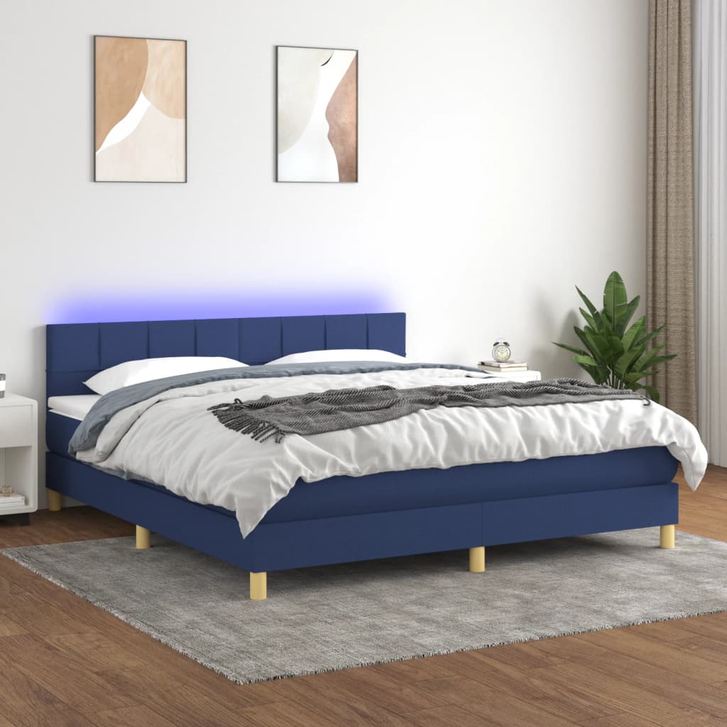 JUNG Vida Boxspringbett mit Matratze & LED Blau 180x200 cm Stoff