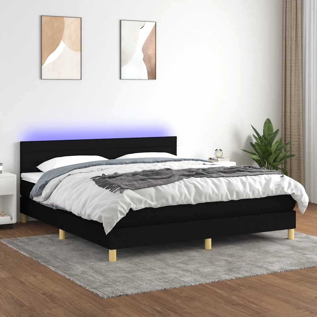 JUNG Vida Boxspringbett mit Matratze & LED Schwarz 160x200 cm Stoff