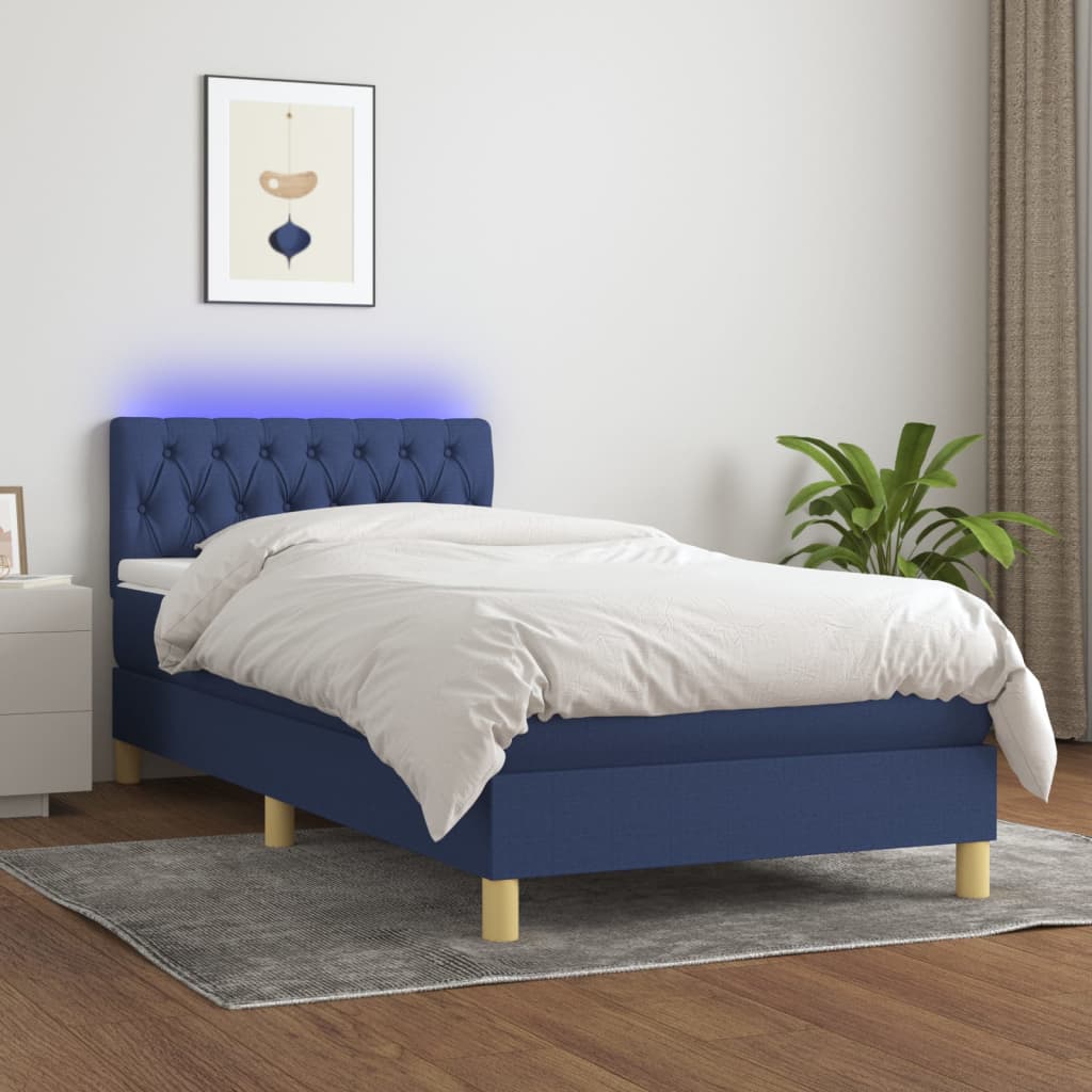 JUNG Vida Boxspringbett mit Matratze & LED Blau 90x190 cm Stoff