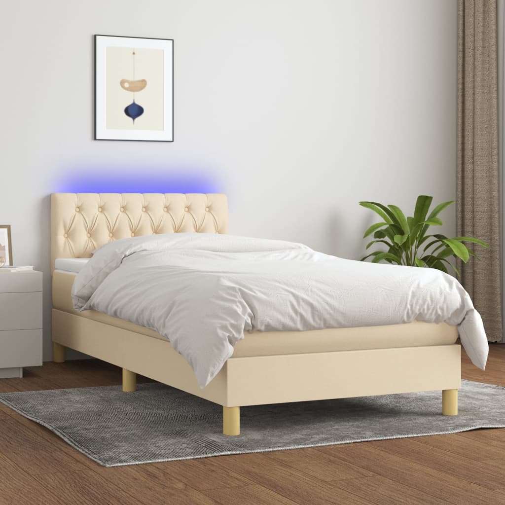 JUNG Vida Boxspringbett mit Matratze & LED Creme 90x200 cm Stoff
