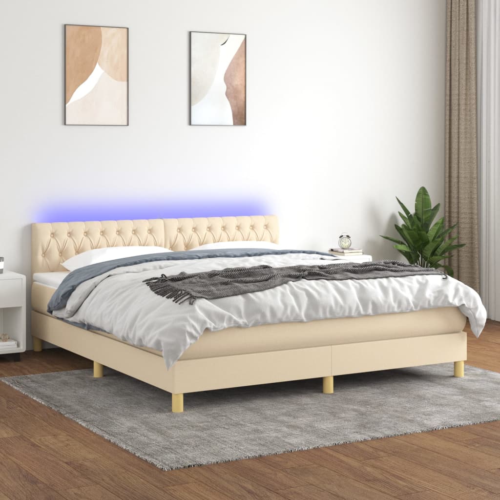 JUNG Vida Boxspringbett mit Matratze & LED Creme 160x200 cm Stoff