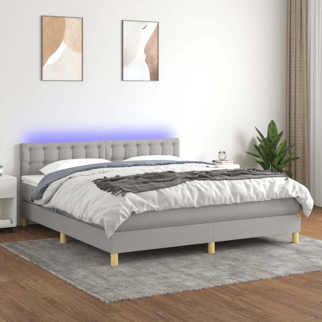 JUNG Vida Boxspringbett mit Matratze & LED Hellgrau 180x200 cm Stoff