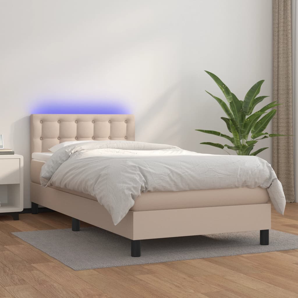 JUNG Vida Boxspringbett mit Matratze & LED Cappuccino-Braun 80x200cm