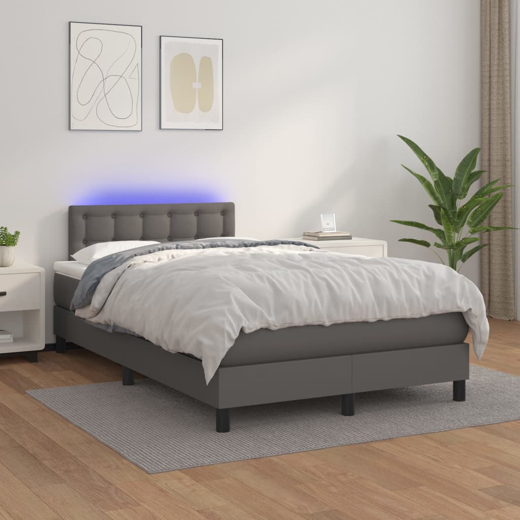 JUNG Vida Boxspringbett mit Matratze & LED Grau 120x200 cm Kunstleder