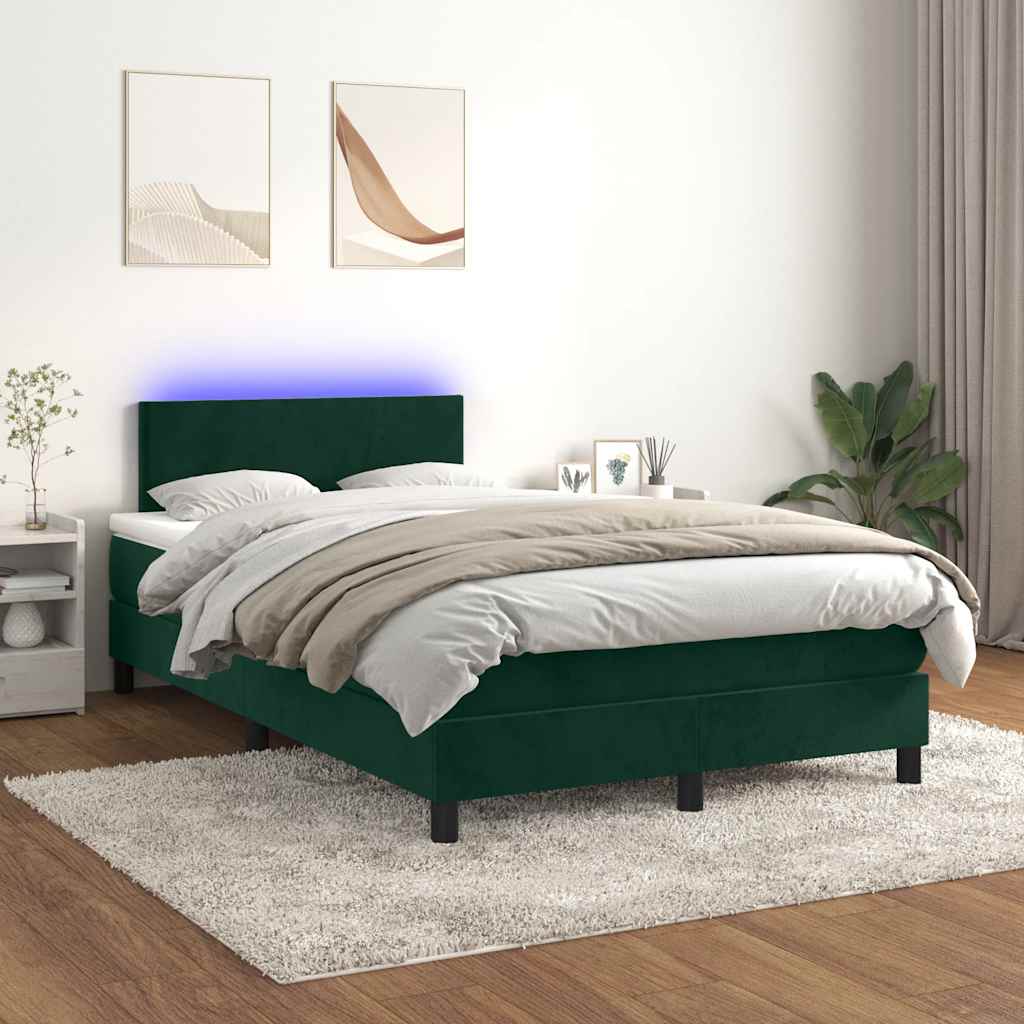 JUNG Vida Boxspringbett mit Matratze & LED Dunkelgrün 120x200 cm Samt