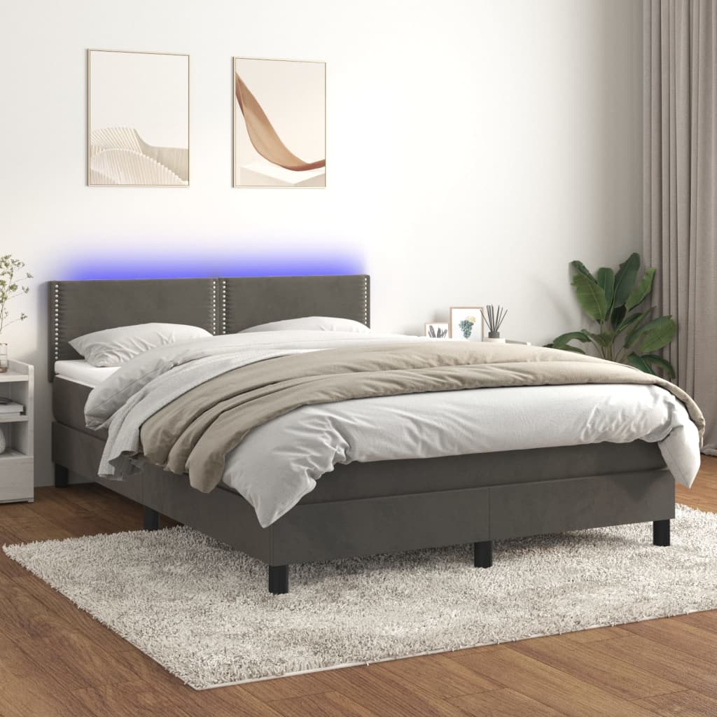 JUNG Vida Boxspringbett mit Matratze & LED Dunkelgrau 140x190 cm Samt