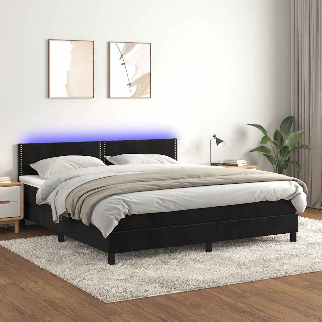 JUNG Vida Boxspringbett mit Matratze & LED Schwarz 160x200 cm Samt